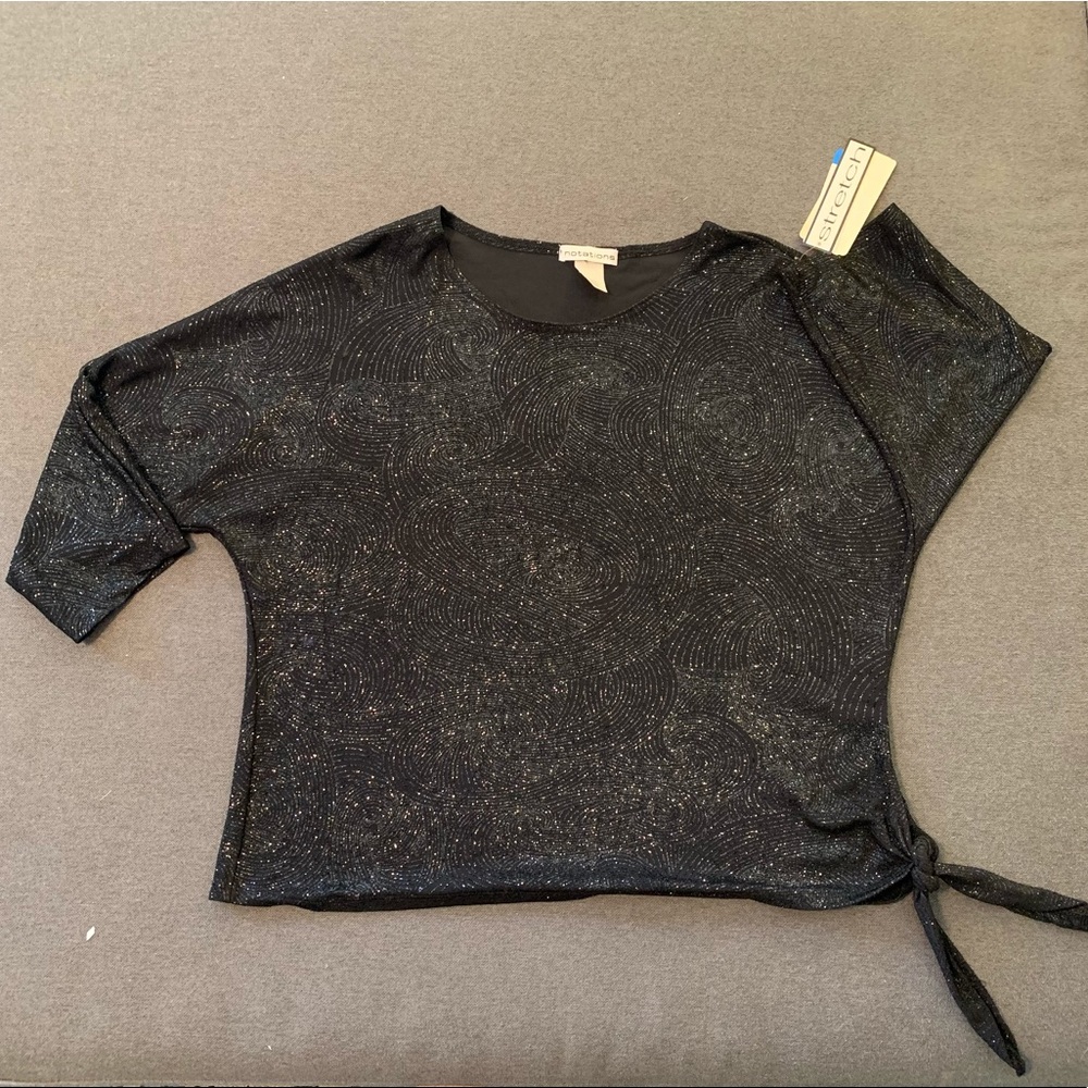 Notations Sparkly 3/4 Sleeve Tie Side Blouse SzXL